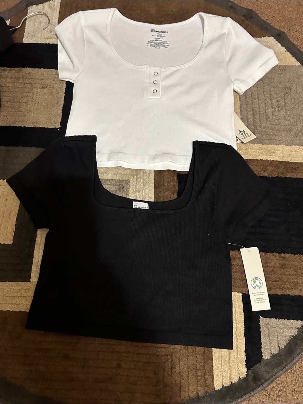 NWT No Boundaries Ribbed Tops. Black Square Neck Top and White Scoop Neck Top.